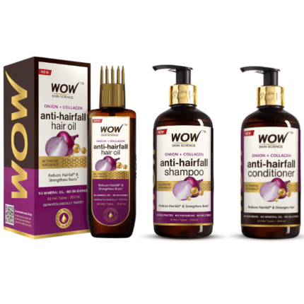 Wow Skin Science Combo Onion Hair Oil 200ml + Wow Onion Shampoo 300ml + Wow Onion Conditioner 300ml